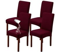 JUNZHE Set of 4/6 Dining Chair Covers, Modern Elastic Stretch Chair Protective Covers, Removable Washable Kitchen Chair Seat Cover (Wine Red,4 Pieces)