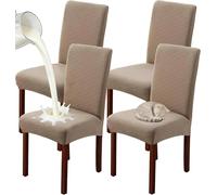 JUNZHE Set of 4/6 Dining Chair Covers, Modern Elastic Stretch Chair Protective Covers, Removable Washable Kitchen Chair Seat Cover (Sand,4 Pieces)