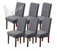 JUNZHE Set of 4/6 Dining Chair Covers, Modern Elastic Stretch Chair Protective Covers, Removable Washable Kitchen Chair Seat Cover (Grey-A,6 Pieces)
