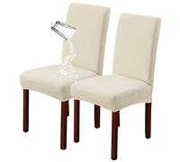 JUNZHE Set of 4/6 Dining Chair Covers, Modern Elastic Stretch Chair Protective Covers, Removable Washable Kitchen Chair Seat Cover (Cream,2 Pieces)