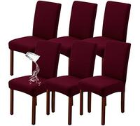 JUNZHE Set of 4/6 Dining Chair Covers, Modern Elastic Stretch Chair Protective Covers, Removable Washable Kitchen Chair Seat Cover (Wine Red,6 Pieces)