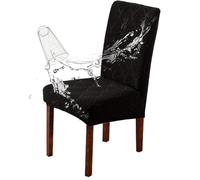 JUNZHE Set of 4/6 Dining Chair Covers, Modern Elastic Stretch Chair Protective Covers, Removable Washable Kitchen Chair Seat Cover (Black-A,2 Pieces)