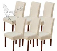 JUNZHE Set of 4/6 Dining Chair Covers, Modern Elastic Stretch Chair Protective Covers, Removable Washable Kitchen Chair Seat Cover (Cream-A,6 Pieces)
