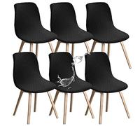 JUNZHE Shell Dining Chair Covers, Stretch Retro Chair Slipcovers Washable Removable Chair protector for Dining Room, Kitchen, Restaurant, Hotel (Black, Set of 6)