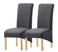 JUNZHE XL Chair Covers, Set of 2/4/6, High Back Dining Room Chair Covers Washable, Stretch, Spandex Elastic Removable, Protector for Dining Room Kitchen Wedding Hotel Banquet Party(Dark Gray 2pcs)