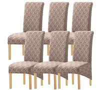 JUNZHE XL Chair Covers, Set of 2/4/6, High Back Dining Room Chair Covers Washable, Stretch, Spandex Elastic Removable, Protector for Dining Room Kitchen Wedding Hotel Banquet Party(Sand 6pcs)