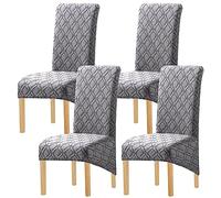 JUNZHE XL Chair Covers, Set of 2/4/6, High Back Dining Room Chair Covers Washable, Stretch, Spandex Elastic Removable, Protector for Dining Room Kitchen Wedding Hotel Banquet Party(Light Gray 4pcs)