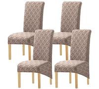 JUNZHE XL Chair Covers, Set of 2/4/6, High Back Dining Room Chair Covers Washable, Stretch, Spandex Elastic Removable, Protector for Dining Room Kitchen Wedding Hotel Banquet Party(Sand 4pcs)