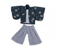 JunZheHub Doll Outfit Elegant Kimono Complete Set Cloth Material OB11 Doll Clothes Versatile Designs Mix And Match Suitable for Play , Cyan+Striped Shorts