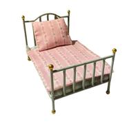JunZheHub Miniature Dollhouse Bed, Miniature Furniture, Decorations, Micro-Made of Iron And, Ideal for Photography, Home Decoration, Green