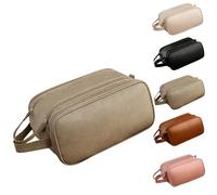 JUNZNB dunSgt Luxorluxe Makeup Bag, Luxorluxe Large Capacity Travel Cosmetic Bag, PU Leather 3 Layer Makeup Travel Bag, Portable Multifunctional Storage Bag, Khaki