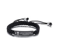 JUNZNB Handmade Braided Religious Inspirational Bible Sculpture Crucifix Bible Verse Gift Christian Gift Blessed Gift Bible Verse Bracelet, One Size, Stainless Steel, No