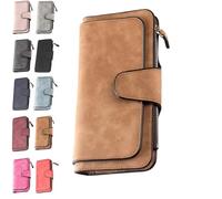 JUNZNB Retro Glamorous Multi-Slot Women Wallet, PU Leather Trifold Wallet, Frosted Coin, Wallet Large Capacity Card Holder, Braun