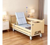 Juodkeo 10-Function Electric Hospital Solid Wood Bed with Medical Mattress, Back Lifting Angle 0-70°, Leg Flexion 0-20°, Leg Drop 50°, Rollover 45°, 250kg Loading