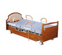 Juodkeo 4 Function Adjustable Electric Hospital Bed with 90° Rotating, Turning Function, with Backrest and Leg Lift Function, with Bouble-Sided Silent Brake Wheels,Brown