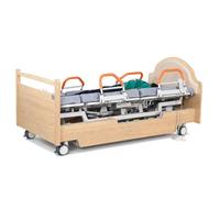 Juodkeo 4 Function Adjustable Electric Hospital Bed with 90° Rotating, Turning Function, with Backrest and Leg Lift Function, with Bouble-Sided Silent Brake Wheels,Birch