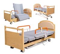 Juodkeo 5-in-1 Electric Adjustable Home Care Bed with Mattress, Solid Oak Headboard/Footboard, 90° Rotation for Sleeping, Lying, Sitting, Up to 530 LBS