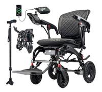 Juodkeo Ergonomics Electric Wheelchair with Comfortable Seat, Portable All Terrain Wheelchair, Brushless Silent Motor, for Seniors, Disabled,with Light and Crutch