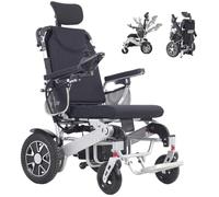 Juodkeo Foldable All Terrain Reclining Lightweight Motorized Electric Wheelchair with Headrest for Seniors,Three-Second Quick Folding, (1 Battery 25km Range, Only 27.4kg)