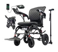 Juodkeo Foldable Electric Wheelchair with Adjustable Footrest, Ergonomics Comfortable Seat, Brushless Silent Motor, for Seniors, Disabled,with Light and Stick