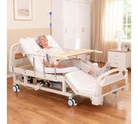 Juodkeo Premium 10 Function Electric Hospital Bed, 0-45°Timed Side Turn, Electric Medical Bed with Mattress, Bedpan, Dining Table Board, IV Pole, Casters, Up to 550LBS