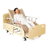 Juodkeo Premium Solid Wood 2 in 1 Electric Manual Medical Hospital Bed, with IV Pole, Toilet Bowl Basin, Dining Table, Quiet Wheels, Dining Table Board