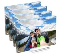 JUOIFIP Acrylic Picture Frame 8x10 Inch 4 Pack,Clear Magnetic Photo Frames,Double Side Freetanding Pic Frame for Desktop Horizontal or Vertical Display, Certificate Documents Frame for Family,Office