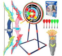 JUOIFIP Bow and Arrow Set Kids, LED Light Up Archery Set with Large Dart Board and Suction Cup Arrows, 2 Pack Bow and Arrow Toy for 4 5 6 7 8 9 10 11 Year Old Boys Girls, Indoor Outdoor Toys Birthday