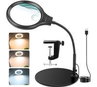 JUOIFIP Magnifying Glass with Light 10X 20X, 2 in 1 Magnifying Lamp 3 Color Modes Flexible Gooseneck with Stand&Clamp Hands Free Magnifier for Hobbies Seniors Reading Close Work