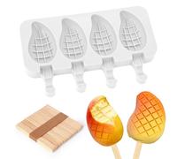 Juome Mango Shape Silicone Popsicle Molds - 4 Cavity 3D Mango Ice Cream Molds with 50 Wooden Sticks for Ice Pop, Cake Pop, Cakesicles, Fruit Pudding