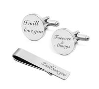 JUOOE Personalized Cuff Links for Men Tie Clip Set - Father of the Bride/Groom Gift - Wedding Jewelry Cufflinks Groomsmen Gifts Keepsake Gift for Dad, M, Stainless Steel, no
