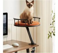 JuoPool Cat Desk Bed - Desktop Attachment Cat Perch for Home Office, Spinnable Indoor Mounted Desk Bed, Elevated Nest for Work, Kitten Furniture Accessories(Black)