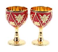 JUOPZKENN 2 Pcs Wine Glass, 3D Rose Flower Pattern Wine Goblet Exquisite Design Vintage Barware Wine Cup Durability and Longevity Metal Wine Glass for Birthdays(Gold and Red)