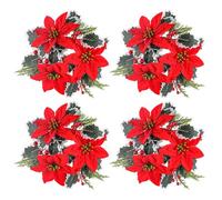 JUOPZKENN 4pcs Christmas Flower Candle Wreaths, Berry Candle Holders, Red