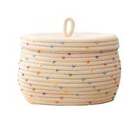 JUOPZKENN Round Cotton Rope Storage Basket with Lid,Cotton Rope Basket Woven Storage Box Round Colorful Decorative Dots Large Capacity with Lid for Laundry Towel Toy Eggs Small Items