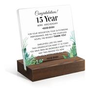 Juoqg Congratulations 15 Years Work Anniversary Acrylic Sign with Wooden Stand, 15 Years Of Service Plaque for Staff, 15th Work Anniversary Plaque Gifts for Employee, Employee Appreciation Gifts B