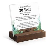 Juoqg Congratulations 20 Years Work Anniversary Acrylic Sign with Wooden Stand, 20th Work Anniversary Plaque Gifts for Employee, 20 Years Of Service Plaque for Staff, Employee Appreciation Gifts C