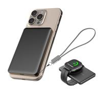JUOVI Magnetic Wireless Power Bank, Ultra-Slim 5000mAh Portable Charger 20W PD Fast Charging Mini Battery Pack with USB-C Cable Compatible for MagSafe Airpods i-Watch iPhone 16/15 Series (Black, 20W)