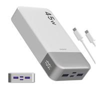 JUOVI Portable Power Bank, 20000mAh 45W Portable Charger, PD3.0 QC4.0 Fast Charging with LED Display, 2 USB-C, 2 USB-A, Battery Pack for iPhone 15 14 13 Series, MacBook, Galaxy, iPad, and More (White)