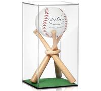 JupDec Baseball Display Case with Wood Stand, Clear Acrylic Stable & Secure Game Ball Holder Showcase, UV Protection Souvenirs and Collectibles Box with Turf, Ideal Gift for Autograph Single MLB Ball