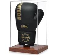 JupDec Boxing Glove Display Case, Clear Acrylic Showcase with Wood Base & Plank for Single Glove, Full Size UV Protection Souvenirs and Collectibles Box, Ideal Gift for Boxing Fans