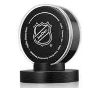 JupDec Hockey Puck Display Case Acrylic Clear Holder with Wood Base, Autograph Souvenir Display Stand, Perfect Showcase for Your Collection, Black, 1 Pack