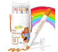 JUPITEARTH 12-Color Crayons for Toddlers 1-3 and Kids 4-8, Non-Toxic Washable Crayons, Ultra-Silky Easy-Grip Art Supplies, Ideal Coloring Gift for Boys and Girls