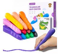 JUPITEARTH 12 Colors Crayons for Kids Ages 4-8 with Coloring Book & Bonus Stickers, Non-Toxic & Washable Triangle Crayons for Toddlers 1-3, Fat Brain Toys for Art Supplies and Ideal Gifts for Kids