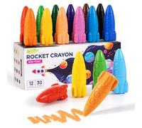 JUPITEARTH 12 Colors Crayons for Toddlers, Non-Toxic Washable Rocket Crayons, Easy-to-Hold Coloring Gifts & Art Supplies for Little Hands