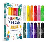 JUPITEARTH 12 Colours Tempera Paint Sticks for Kids, Washable and Quick Drying, Includes 120 Printable Colouring Pages and 30 Reward Stickers, Non-Toxic Art Supplies for Drawing and Creative Crafts