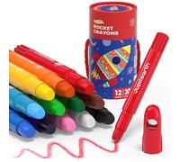 JUPITEARTH 12 Colours Twistable Rocket Crayons for Toddlers Aged 1-3,Non-Toxic Washable Crayons for Children 4-8 with Storage Tub-Smooth,Easy-Grip Art Supplies,Perfect Colouring Gift for Boys&Girls