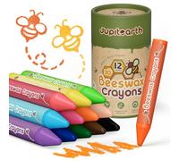 JUPITEARTH Beeswax Crayons for Toddlers 1-3, 12 Non-Toxic Silky Crayons, Jumbo and Washable Crayon, Easy to Hold, Safe for Kids, Mess-Free Coloring for Preschool Art Supplies, Ages 2-4, 4-8
