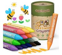 JUPITEARTH Beeswax Crayons for Toddlers 1-3, 18 Non-Toxic Silky Crayons, Jumbo and Washable Crayon, Easy to Hold, Safe for Kids, Mess-Free Coloring for Preschool Art Supplies, Ages 2-4, 4-8