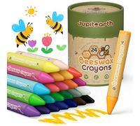 JUPITEARTH Beeswax Crayons for Toddlers 1-3, Jumbo Silky Crayons,24 Colors | Non-Toxic & Washable Crayons, Toddler Crayons for Kids Ages 4-8, Easy to Hold, Mess-Free Coloring for Preschool Art Supplies